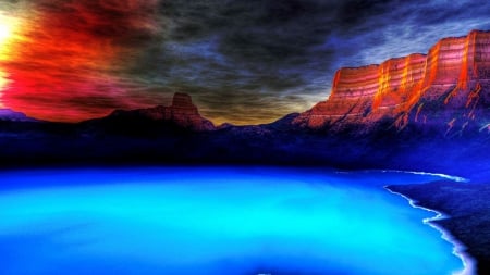 Storm over Canyonland - lake, canyons, landscape, clouds