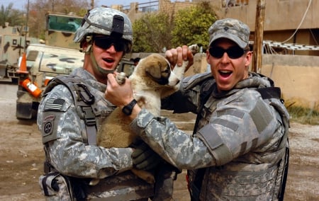 American Soldiers And Dog