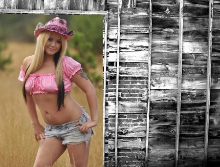 Cowgirl - girls, women, style, fun, walls, female, cutoffs, fashion, cowgirls, hats, fantasy, rodeo, western, pink, beautiful