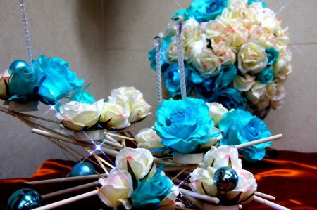 MERRY CHRISTMAS - flowers, decoration, holidays, cyan