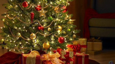 Christmas Tree - twigs, gifts, glitter, lights, packages, bulbs