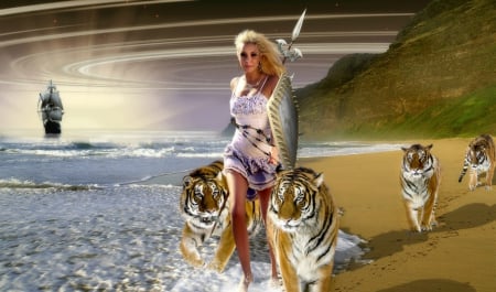 Heading To Battle - beautiful, Women, cats, tigers, sexy, animals, wildlife