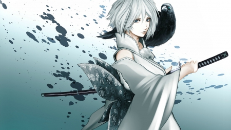 Frozen Blue - anime, girl, blue, katana