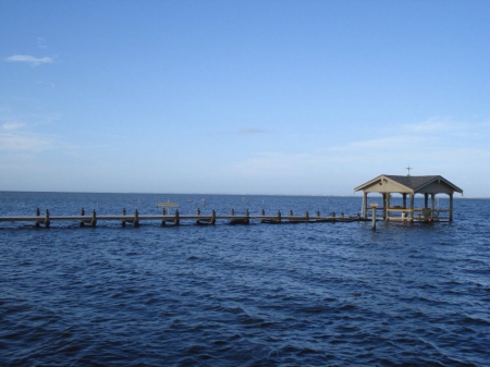 Serenity - sky, ocean, pier, blue