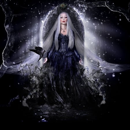 Till Dawn - dawn, fantasy, lady, gothic, dark, ravens