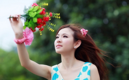 Model - chinese, flower, women, model