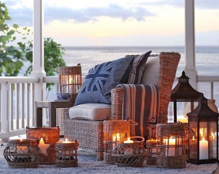 Romantic Evening - veranda, romantic, evening, lanterns, architecture, house