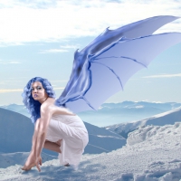 Blue Hair and blue Wings