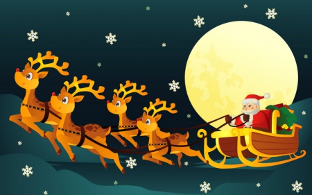 Santa sleigh - santa claus, vevtor, sleigh, moon, deer