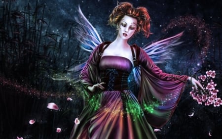 Fantasy Angel - purple, digital, beauty, beautiful, girl, art, fantasy, woman, angel