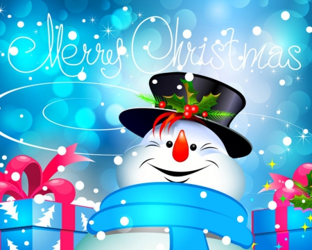 Merry Christmas - snowman, hat, gift, christmas