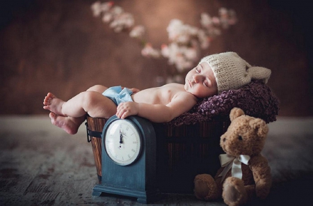 Sweet Dream - sleeping, baby, photography, dream, sweet, watch, cute, teddy bear