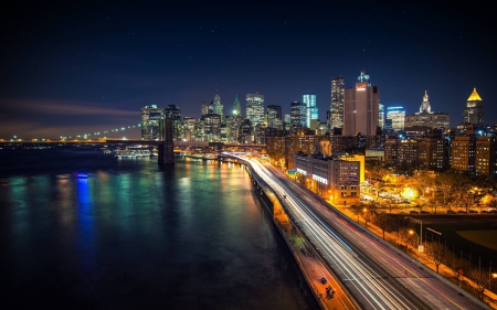 Manhattan - fun, river, architecture, bridge, skyscrapers