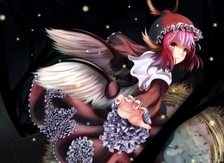 Mystia Lorelei - hat, anime, animal ears, snow, dress, short hair, touhou, wings, mystia lorelei, pink hair