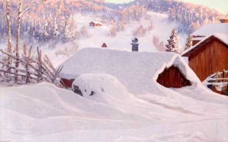 Winter - cottage, winter, ladscape, snow