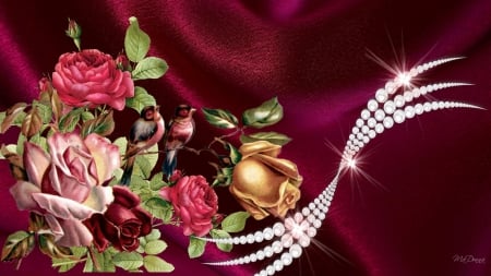 Still Life - festive, pearls, blossoms, roses