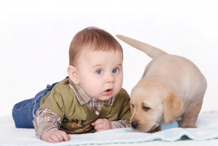 Adorable Babies - boy, cute, dog, together, friends, adorable