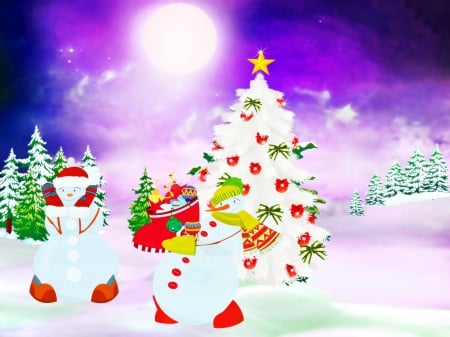 Merry Christmas - snowman, Christmas gift, night, Christmas