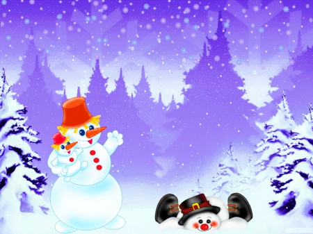 Cheerful - snowman, night, christmas, happy