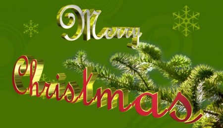 Merry Christmas - latters, snowflakes, background, pine