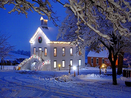 Little white chapel - chapel, white, winter, snow, Christmas