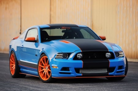 Bojix Design 2013 Ford Mustang - ford, black stripe, orange wheels, blue