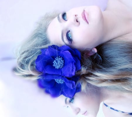 :) - lady, blue, soft, model, flower