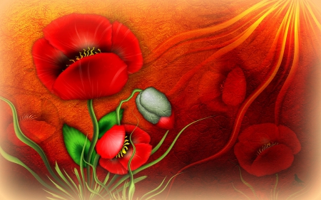 âœ°Red Poppiesâœ° - colorful, lovely, fractal art, spring, creative pre-made, love four seasons, garden and parks, red poppies, digital art, red, raw fractals, beautiful, softness beauty, colors, poppies, lovely flowers