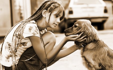 Girl and dog - puppy, animals, lovely, face, dog face, playful, pretty, beautiful, dogs, playful dog, sweet, cute, puppies