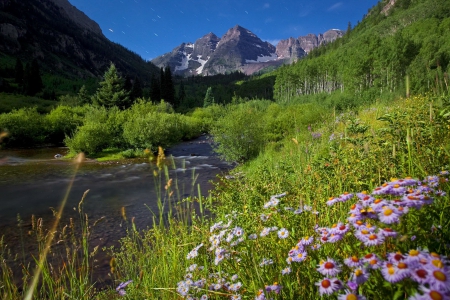 Aspen photo - nice, sky, slope, trees, meadow, field, rocks, river, grass, cliffs, lake, aspen, mountain, landscape, summer, shore, lovely, peak, nature, beautiful, flowers, photo, wildflowers