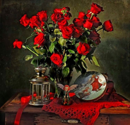 Christmas Roses - flowers, still life, christmas, red roses