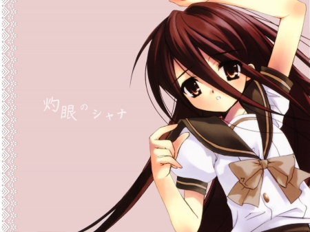 Lovely Shana on Pink - cute anime girl, nozi ito, shakugan no shana, shana, seifuku, black hair, pink background