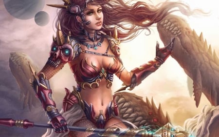 Fantasy girl - fighter, fantasy, pink, dragon, girl, woman