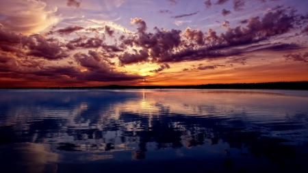 Sunset Reflections - sky, lakes, clouds, reflections, sunset