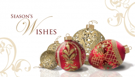 Christmas Card - season, globes, red, wishes, card, winter, golden, christmas