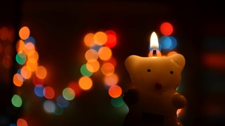 Candle Teddy - burning, holiday, fire, lights, candle, teddy, teddy bear, light