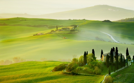 *** ITALY- Tuscany - San Quirico�Orcia ***, - field, foog, nature, green