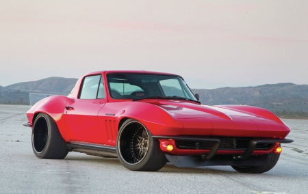 1965-Chevy-Corvette - Bowtie, Red, Black Wheels, Classic