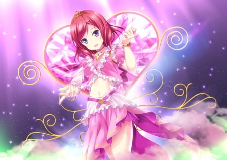 Lovely Girl - anime, spiral, heart, blue, dress, diamond, pink, short hair, purple, art, beautiful, girl, beauty, gold, lovely, jewel, sweet, glow, lady, woman, cute