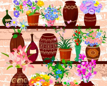 Beautiful flowers - pot, jars, art, Flowers