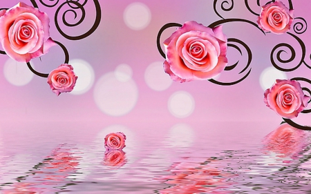 Flower art - art, flowers, rose, pink