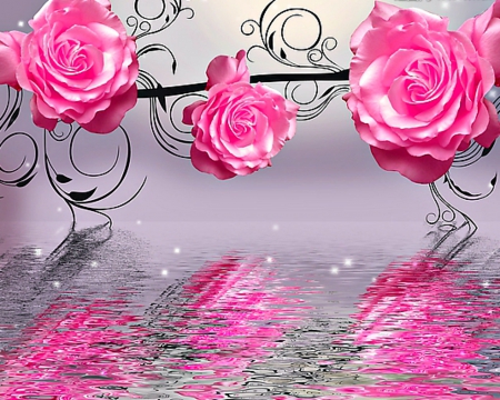 Flower art - art, flowers, rose, pink