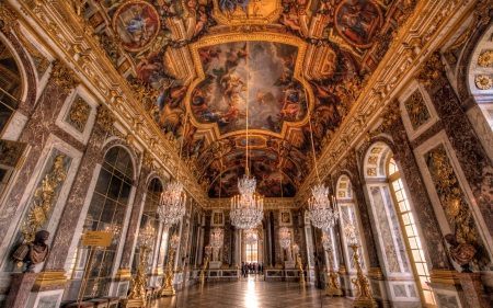 Hall Of Mirrors - palace of versailles, versailles, beautiful, paintings, palace, statues, architecture, france, monuments