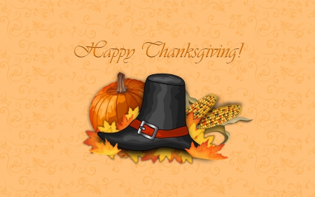 Happy Thanksgiving - hat, Autumn, Fall, corn, Thanksgiving, pumpkin, Happy Thanksgiving, leaves