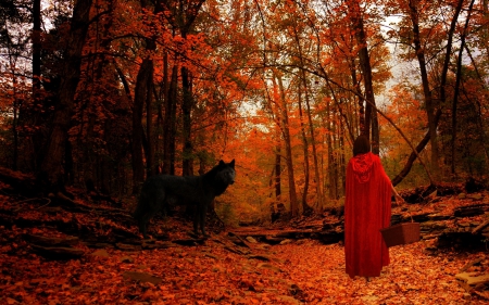 *** Autumn *** - red, fall, forest, hood, wolf, autumn