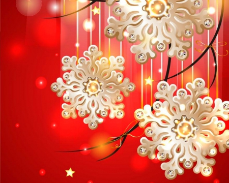 Merry Christmas - Christmas, flakes, red, decor