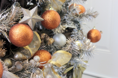 Christmas Tree - christmas tree, silver, globes, orange, christmas