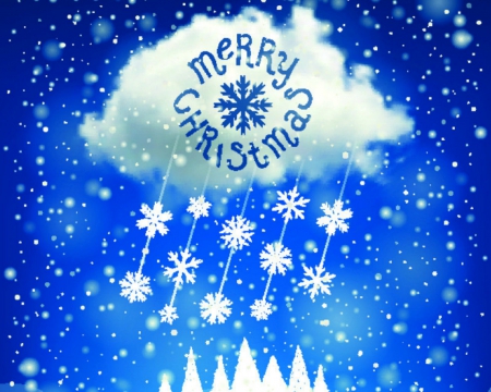 Merry Christmas - clouds, Christmas, blue, snow flakes