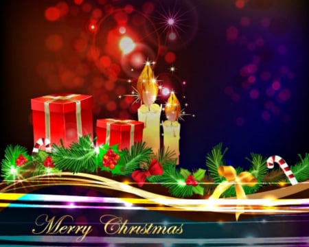 Merry Christmas - candles, gifts, art, christmas