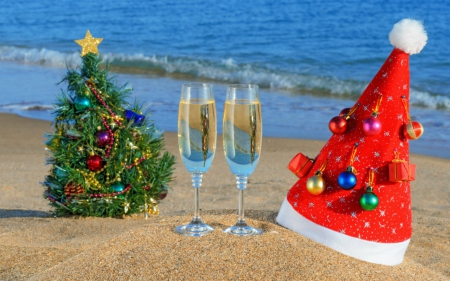 Merry Christmas - sands, beach, glass, christmas